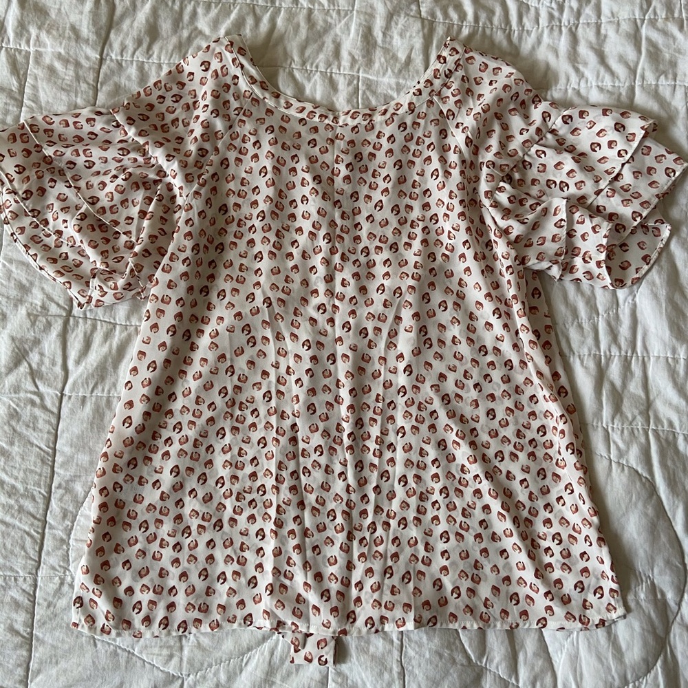 LOFT Ruffle sleeve, Tie-Back Blouse